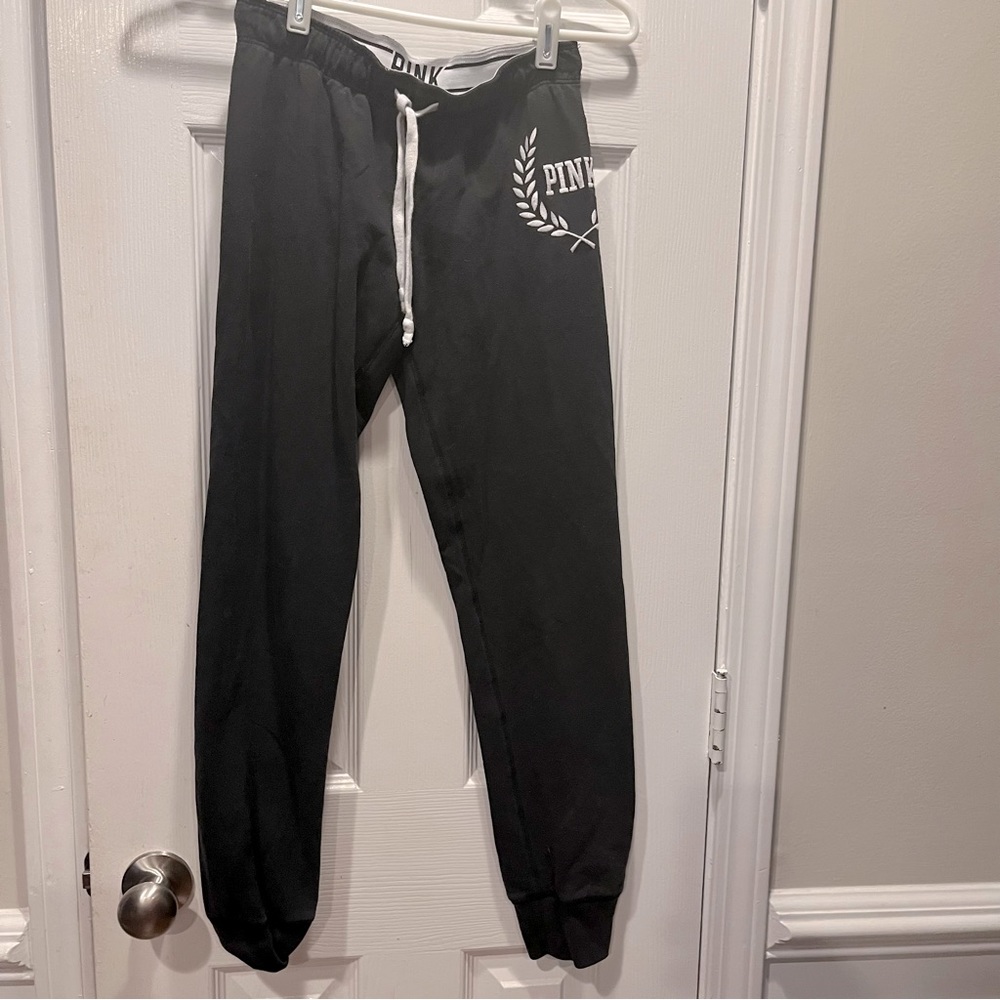 VS Pink Logo Joggers Black with white embroidery